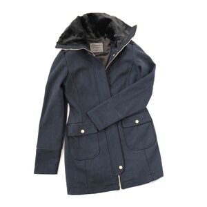 Short Wool Coat with Faux Fur Neck